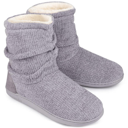 LongBay Women's Chenille Knit Bootie Slippers Cute Plush Fleece Memory Foam House Shoes (Medium / 7-8 B(M), Grey)