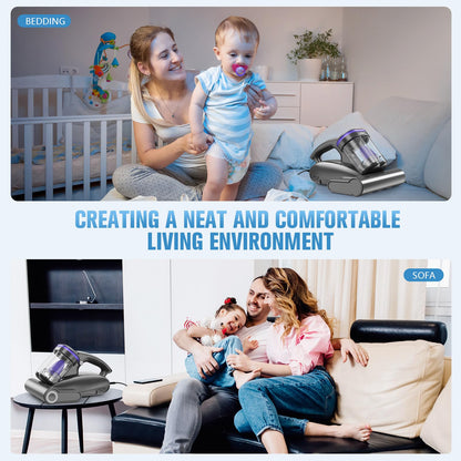 Mattress Vacuum Cleaner,Bed Vacuum Cleaner with UV-C Light,16Kpa,140°F Heat,Ultrasonic,Anion,Handheld Vacuums for Bed,Sofa,Couch,Crib(Corded,Dark Purple)