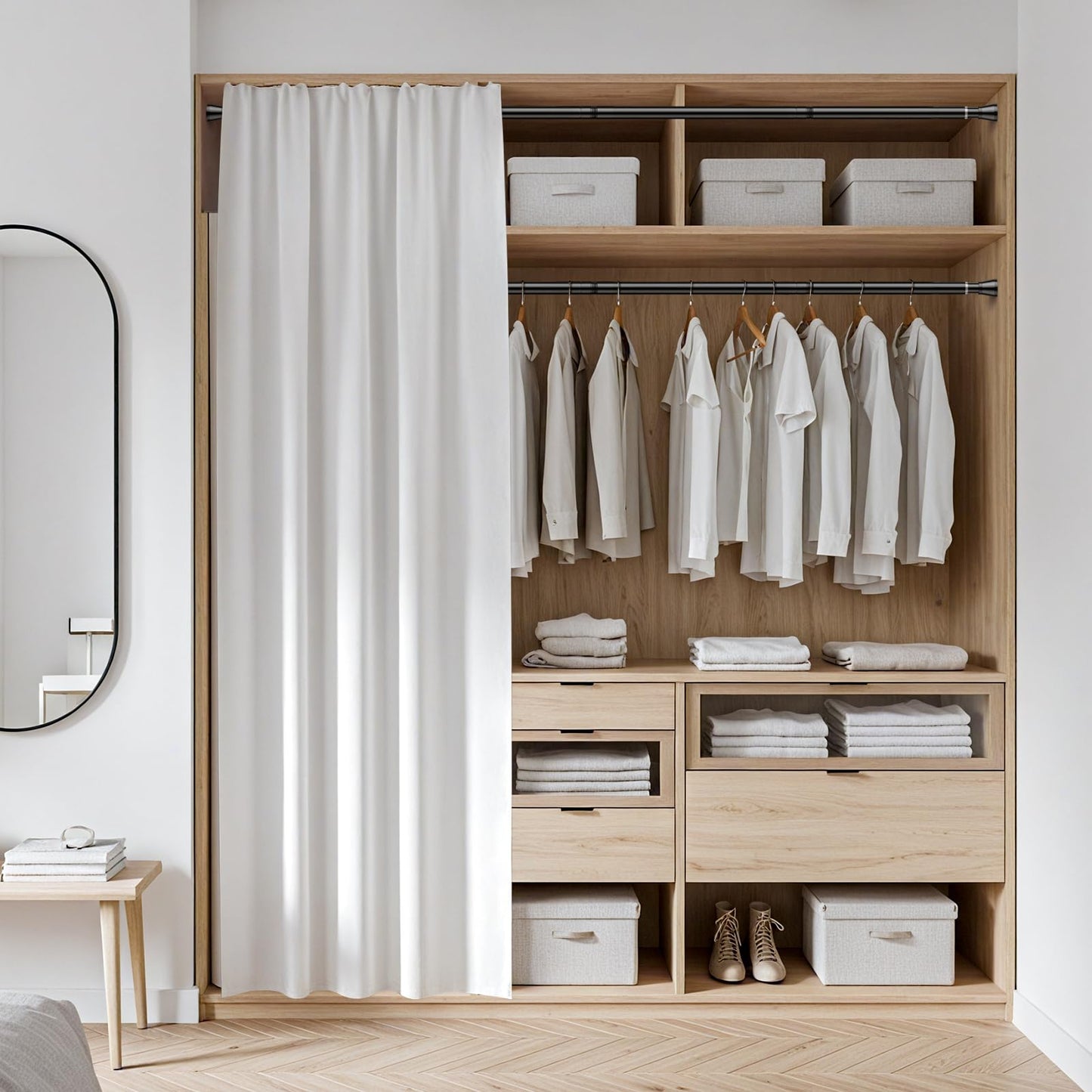 Zipglo Shower Curtain Rod 30 to 64 Inches 2Pack, Spring Tension Curtain Rod Black Tension Rods Spring Rods Expandable for Window, Wardrobe, Doorway, Kitchen