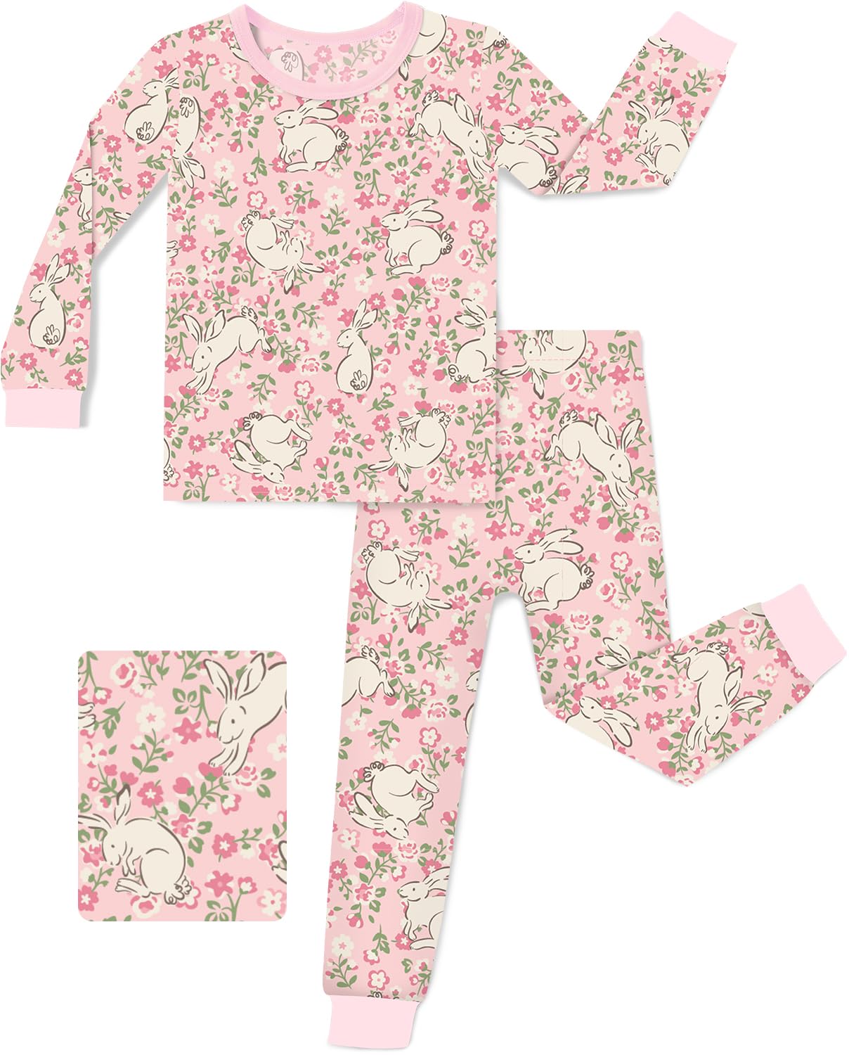 babee Reshinee Bamboo Viscose Toddler Girls Kids Pajama Sets 2-3T Snug fit Long-Sleeve Softness Sleepwear Pjs 2pcs Jammies Floral Bunny