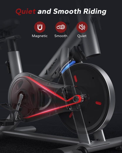 MERACH Exercise Bike, Brake Pad/Magnetic Stationary Bike with Exclusive App, Low Noise Indoor Cycling Bike with 270LBS Weight Capacity, Dumbbell Rack and Fitness Courses for Weight Loss