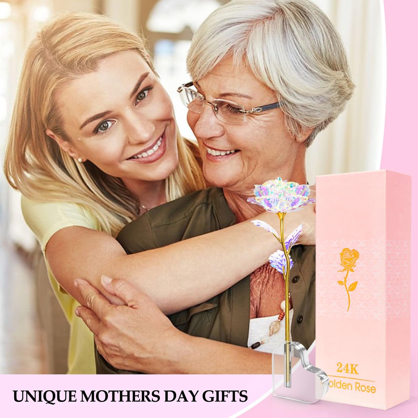 Valentines Day Rose Gifts for Her, Birthday Gifts for Women Mom Galaxy Rose Glass Forever Flowers with Heart-Shaped Base Eternal Crystal Roses Valentine Gifts for Grandma Wife Sister Girlfriend