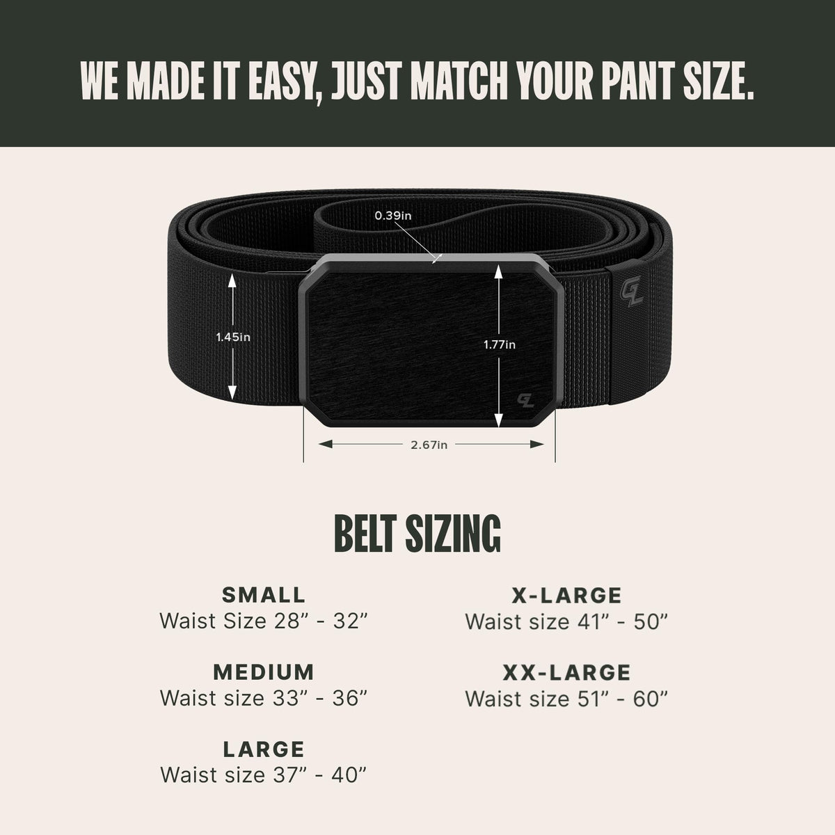 Groove Life Groove Belt Black/Black - Men's Stretch Nylon Belt with Magnetic Aluminum Buckle, Lifetime Coverage - Large (37-40")