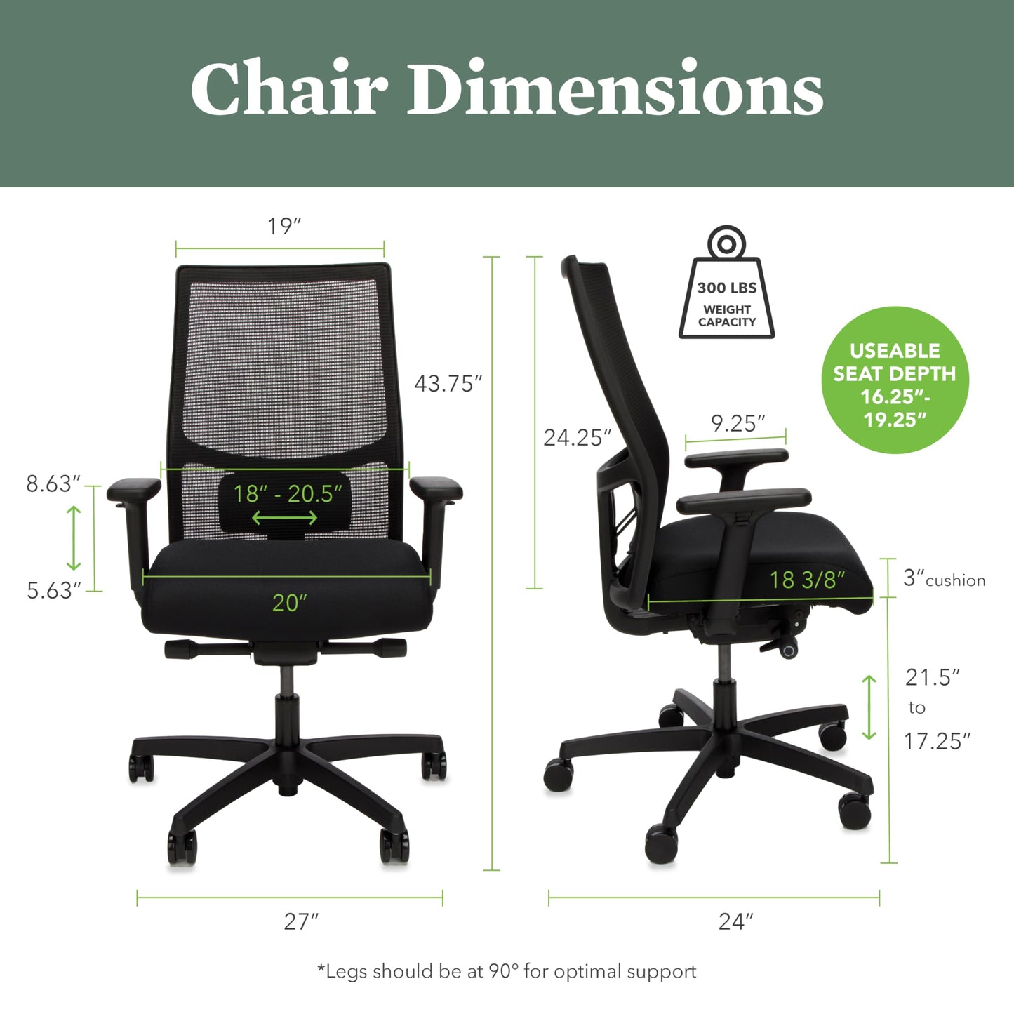 HON Ignition 2.0 Mid Back Task Chair, Advanced Synchro-Tilt Control, Office Chair with Lumbar Support, Height and Width Adjustable Arms, Black Frame, Black