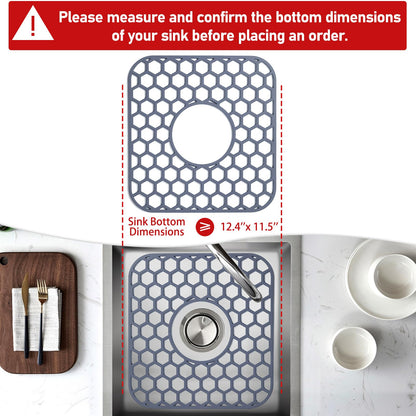 Bestjing 2 Pack Silicone Sink Protectors for Kitchen Sink with Center Drain - 12" x 11" Kitchen Accessory, Non-Slip Heat-Resistant Mat for Bottom of Porcelain Stainless Steel, Dishwasher Safe
