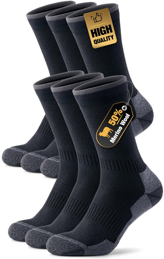 RUIXUE Merino Wool Hiking Socks for Men Women | OEKO-TEX & GRS Certified | Seamless Toe, Terry Cushioned, Odor-Resistant, Breathable Soft Stretch Thermal Warm Boot Sock - 3 Pairs,L