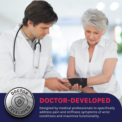 Doctor Developed Wrist Brace, Wrist Wraps for Carpal Tunnel Arthritis, Tendonitis, Hand Support, Ideal for Fitness, Weightlifting - Handbook Included (Wrist Brace 1 Pack)