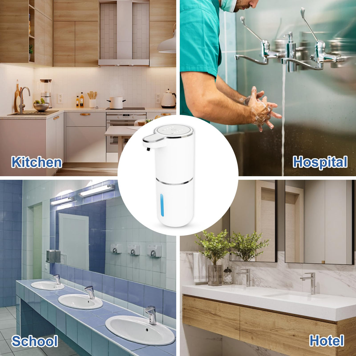 Automatic Soap Dispenser Touchless-Rechargeable,Foam soap Dispenser-4 Adjustable Levels,4 Power Indicators-13.4oz-Suitable for Kitchen and Bathroom