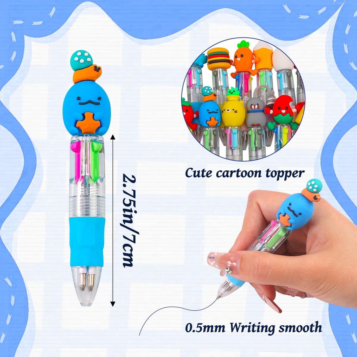 CZWZ 20Pcs Mini Multicolor Pens in One 4-in-1 Cute Pens Bulk for Kids, Fun Kawaii Ballpoint Pens for Birthdays and Children's Party Favors Gifts Teacher School Supplies