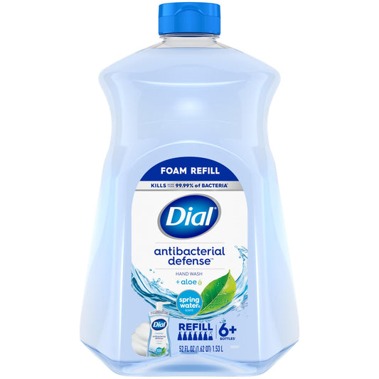 Dial Antibacterial Defense Foaming Hand Soap + Aloe, Spring Water Scent, 52 Fl Oz Hand Soap Refill, Dermatologist-Tested, Gentle on Skin