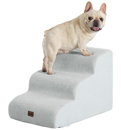 Made4Pets Dog Stairs Ramp for Small Dogs 15.7" H, 3-Step Dog Steps for Bed Couch Sofa and Chair, 35D Foam Pet Steps for Small Dogs and Cats, Non-Slip Bottom Pet Stairs, Light Grey