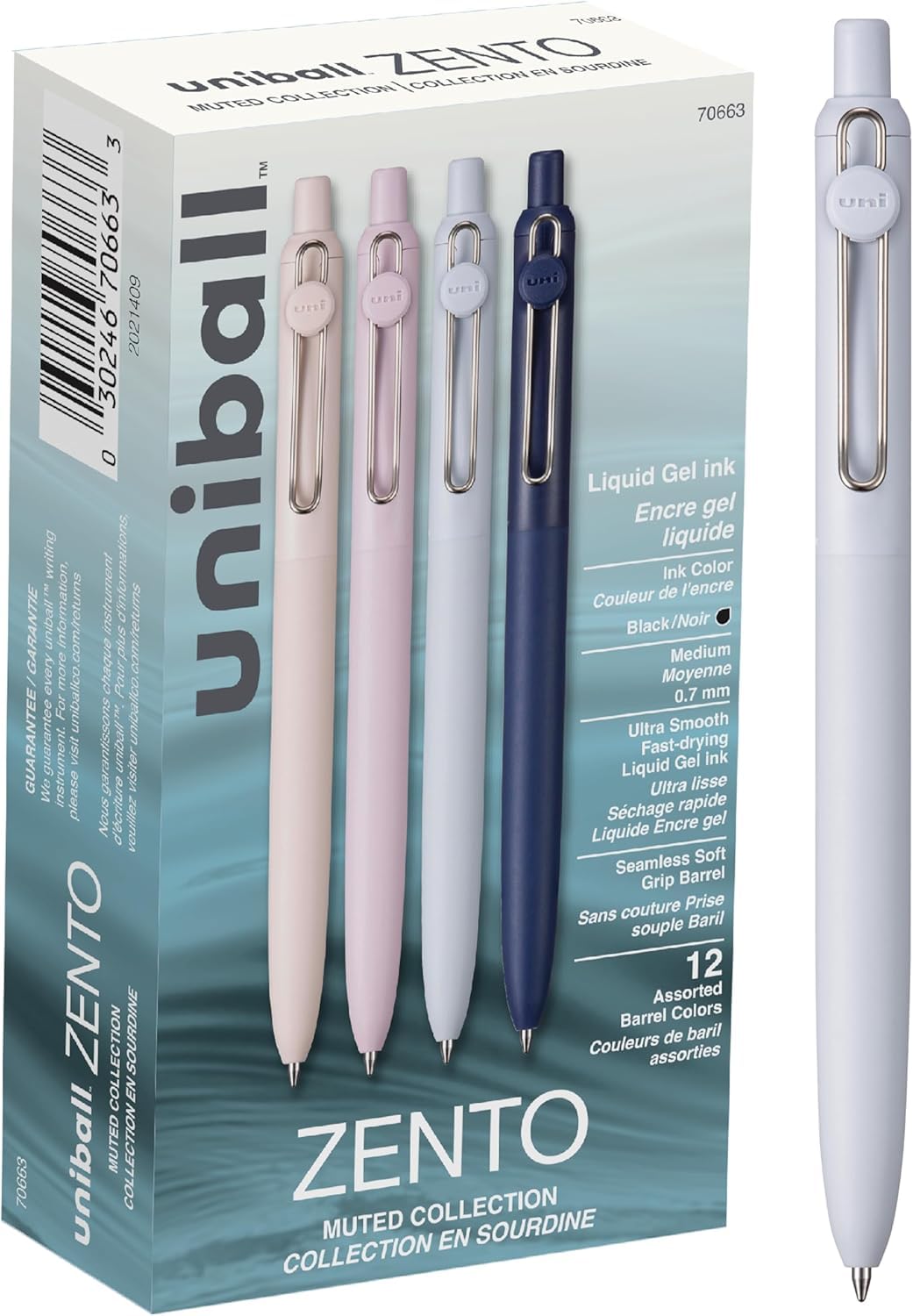 uni-ball Zento Gel Ink Rollerball Pens, 12 Black Medium Point Smooth Writing Pens, Colored Japanese Pens, Muted Colors