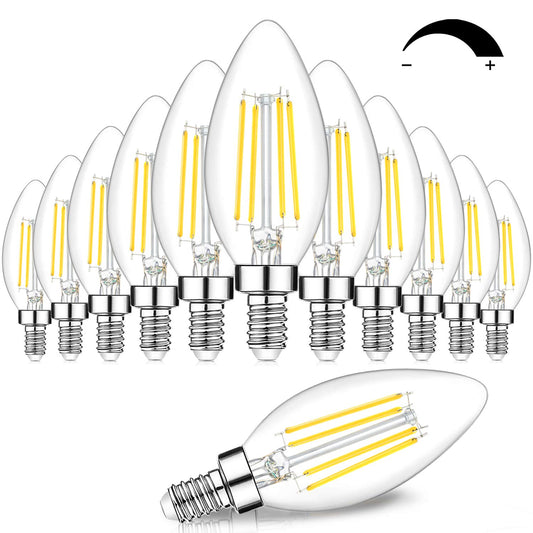 12-Pack Dimmable E12 LED Candelabra Bulbs 60W Equivalent, 5000K Daylight White, 600 Lumens B11 Candle Base 6W C35 LED Filament Vintage Light Bulbs, Clear Glass for Chandelier Ceiling Fan High CRI 90+