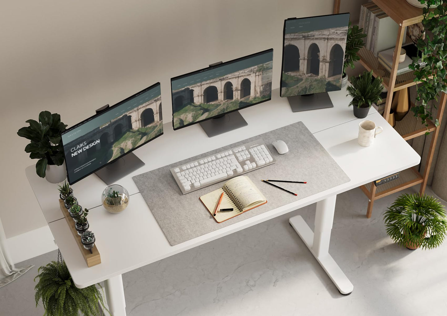 Claiks Electric Standing Desk, Adjustable Height Stand up Desk, 63x24 Inches Sit Stand Home Office Desk with Splice Board, White Frame/White Top