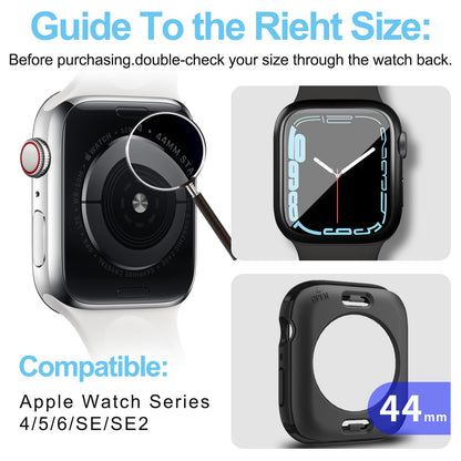 YIJDACASE 3 in 1 Waterproof Case for Apple Watch Screen Protector 44mm Series 4 5 6 SE 2nd Gen Accessories with Tempered Glass Film,Front and Back PC Bumper 360° Protective Face Cover for iWatch 44mm