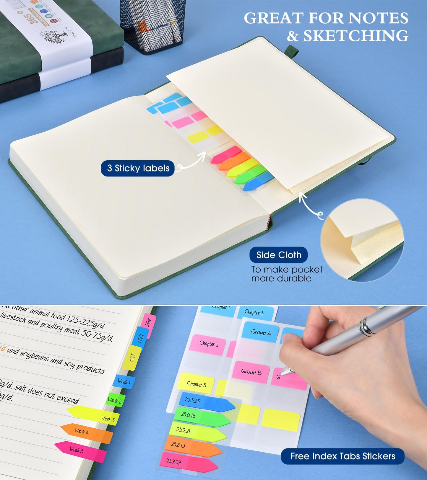 PERCUN B5 Lined Journal Notebook - 365 Page Large Leather Journals for Writing Women Men，Hardcover Notebook with 100Gsm Thick Pages，Daily Diary for Travel, Work，School，College Ruled (7.6" x 10.3")