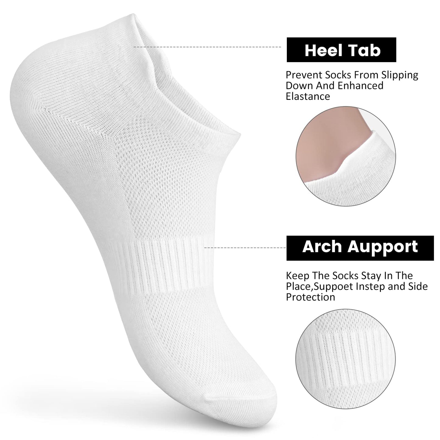 Sallking Women's Ankle Cotton Socks - Low Cut Athletic Sports Running Breathable Thin No Show Socks With Tab 6 Pairs