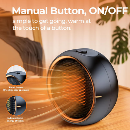 ASNUG Space Heater, Portable Electric PTC Ceramic Heaters for Indoor Use, 2S Efficient Heating, Tip-Over & Overheat Protection, Quiet Small Mini Desk Heater for Bathroom Home Office Bedroom