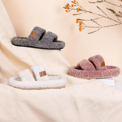 EverFoams Womens Fuzzy Open-toe Slippers Soft Comfy Memory Foam Indoor House Shoes Plum Violet,7-8 US