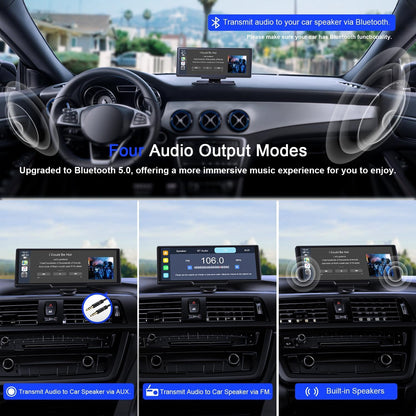 Wireless Apple Carplay Screen,Android Auto,with 4K Dash Cam,1080P Rear Camera,9.26'' Portable Car Stereo Touchscreen,Voice Control,GPS Navigation,Mirror Link,Car Audio Receivers with Bluetooth,AUX,FM