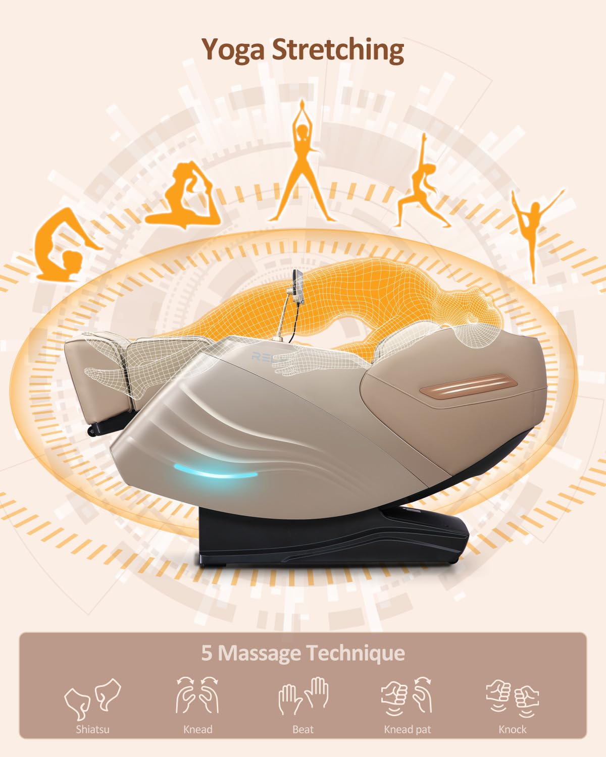 RELX 2025 Massage Chair Full Body, 15 Modes Zero Gravity SL-Track Shiatsu Massage Chair Built-in Heat System, Airbag Massage with Body Scan, Deep Yoga Stretch, Calfrest Extension and AI Control(Cream)