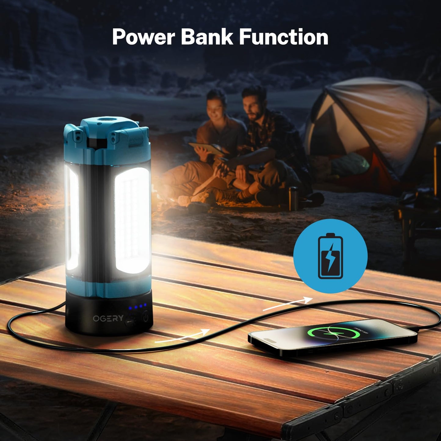 OGERY Rechargeable 10000mAh Camping Light with Stand 6.5 ft Max Height, Cordless Work Light with 3 LED Lamp Heads, 2200 Lumens Camping Essentials Gear Emergency Flashlight with Detachable Tripod
