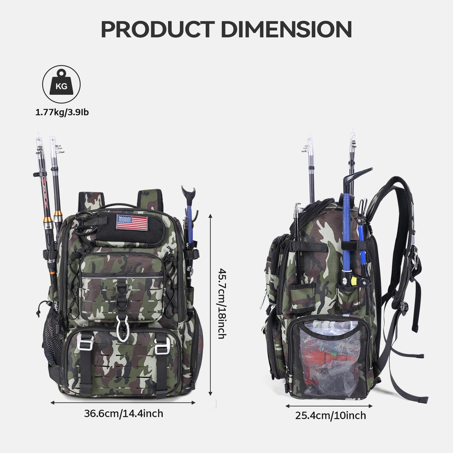 Vomgomfom 37L Fishing Backpack with Fully Waterproof Insulated Lining,Military Survival Molle Back Pack with Laptop Compartment,Army green Camouflage