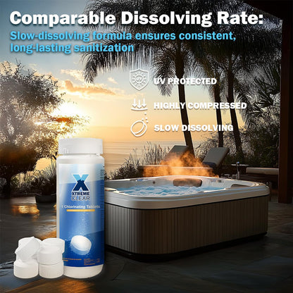 XtremeClear 1" Chlorine Tabs Swimming Pool Hot Tub & Spa Eliminate Bacteria & Algae Sanitizer Makes Water Clean & Crystal Clear Slow Dissolving 1.5lbs