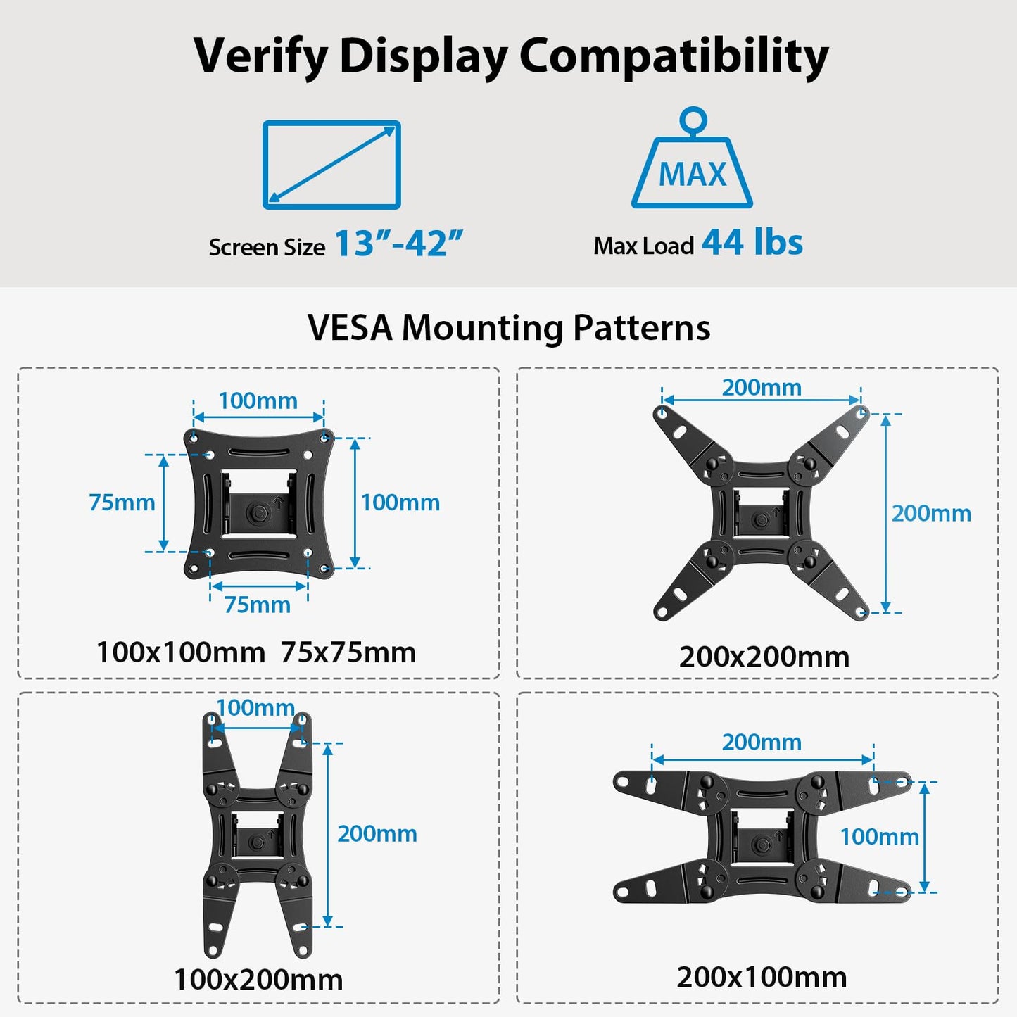 Pipishell Full Motion TV Monitor Wall Mount Bracket Swivel Tilt Extension Rotation for Echo Show 21/15 and Most 13-42 Inch LED LCD Flat Curved Screen TVs & Monitors, Max VESA 200x200mm up to 44lbs
