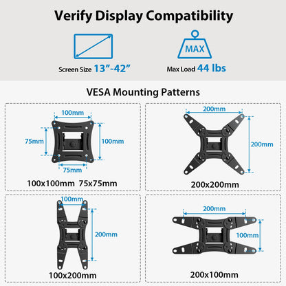 Pipishell Full Motion TV Monitor Wall Mount Bracket Swivel Tilt Extension Rotation for Echo Show 21/15 and Most 13-42 Inch LED LCD Flat Curved Screen TVs & Monitors, Max VESA 200x200mm up to 44lbs