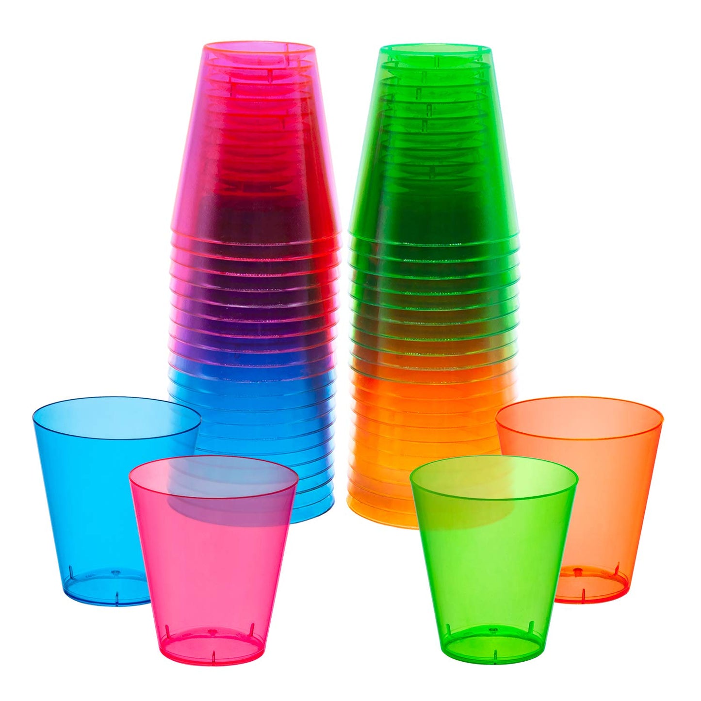 Party Essentials Hard Plastic 2-Ounce Shot/Shooter Glasses, 40-Count, Assorted Neon