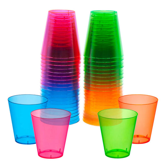 Party Essentials Hard Plastic 2-Ounce Shot/Shooter Glasses, 40-Count, Assorted Neon