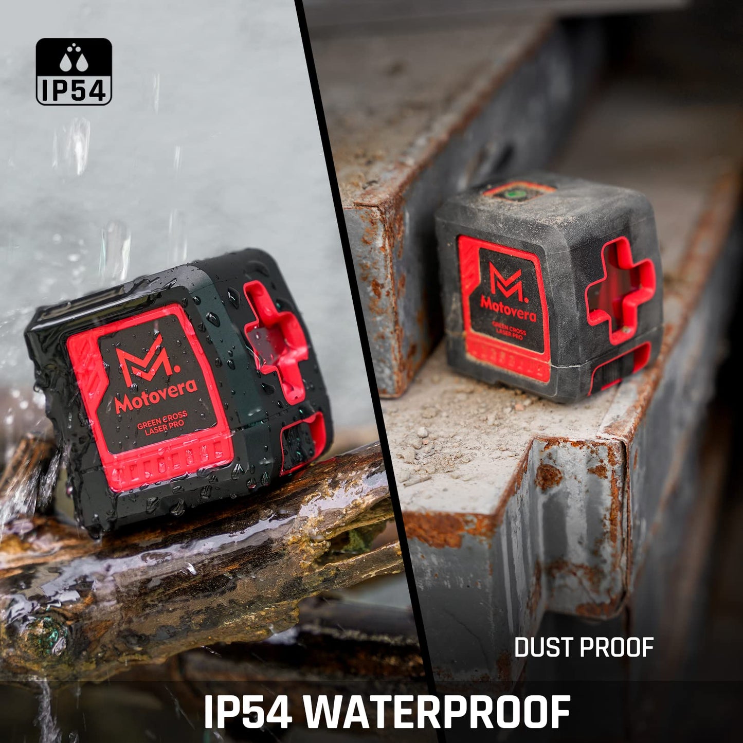 Motovera Laser Level, 100 feet Self Leveling Laser Level, Green Cross Line Rotary Lasers, 4 Brightness Adjustment, Manual Self leveling and Pulse Mode, IP54 Waterproof Battery Carrying Bag Included