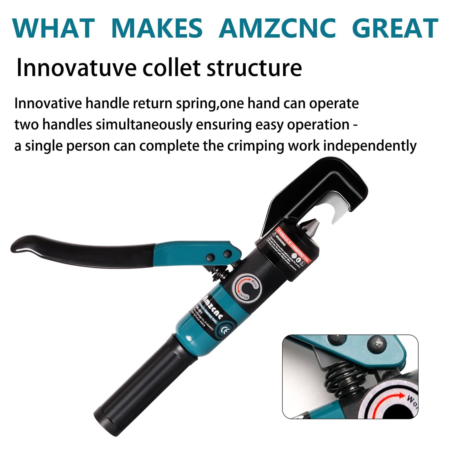 AMZCNC Point Press Hydraulic Crimping Tool, Dies-Less Cable Crimper for 8 AWG – 3/0 AWG, One-Hand Operation, Faster Than Die-Type Crimpers