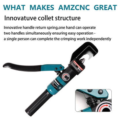 AMZCNC Point Press Hydraulic Crimping Tool, Dies-Less Cable Crimper for 8 AWG – 3/0 AWG, One-Hand Operation, Faster Than Die-Type Crimpers
