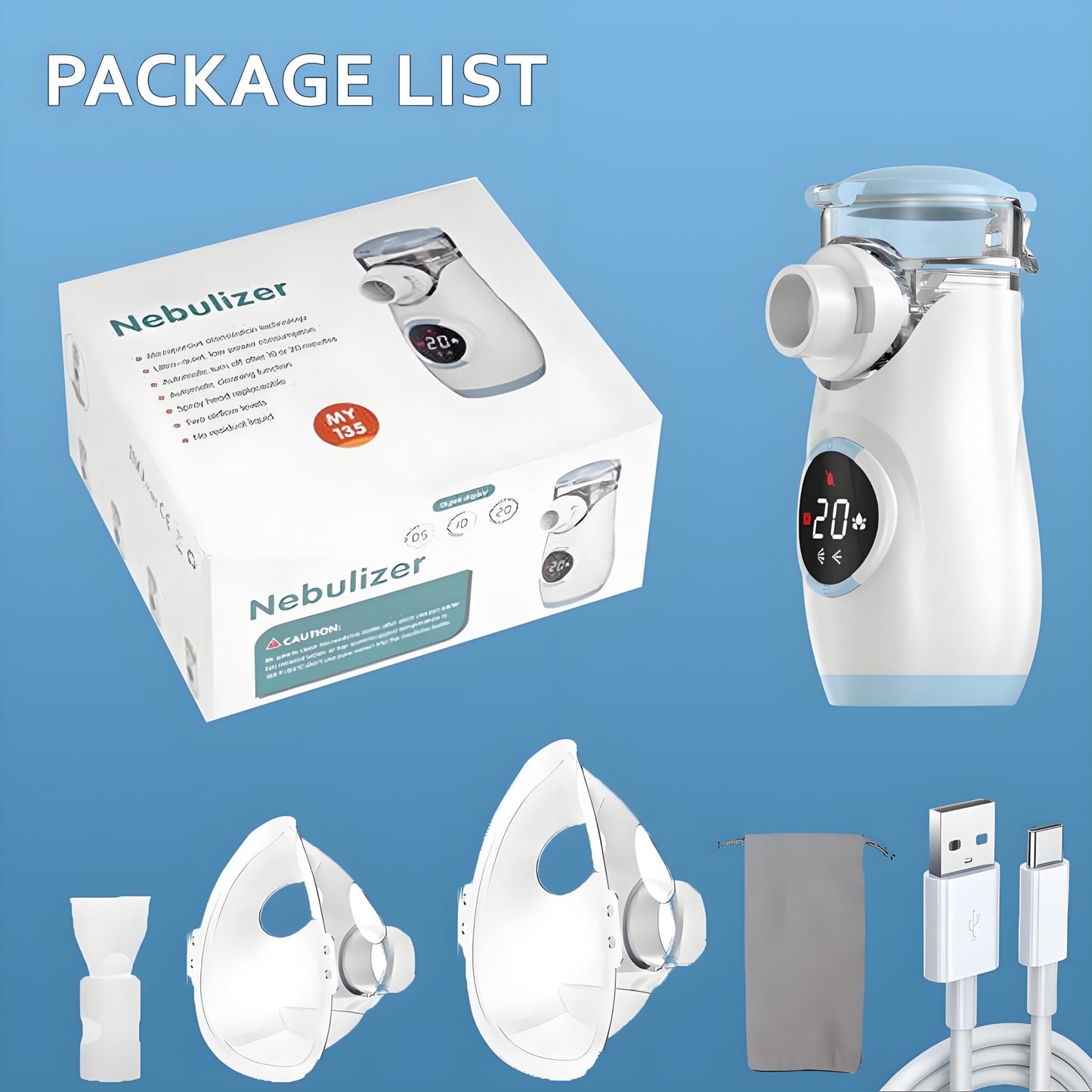 Misty Nebulizer, Portable Nebulizer with Intuitive LED Interface and Auto-Cleaning, Handheld Nebulizer for Adults Kids