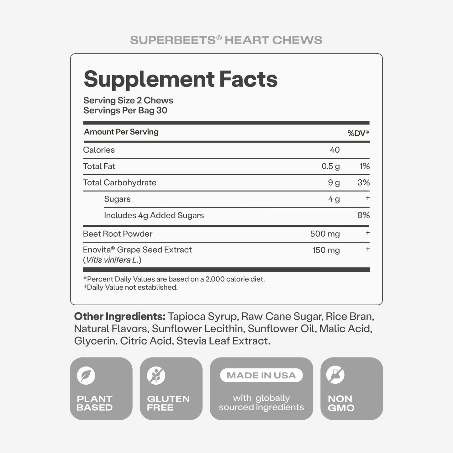 Humann SuperBeets Heart Chews, Nitric Oxide and Blood Pressure Support, Grape Seed Extract & Non-GMO Beet Root Powder Energy Supplement, Pomegranate Berry Flavor, 60 Count