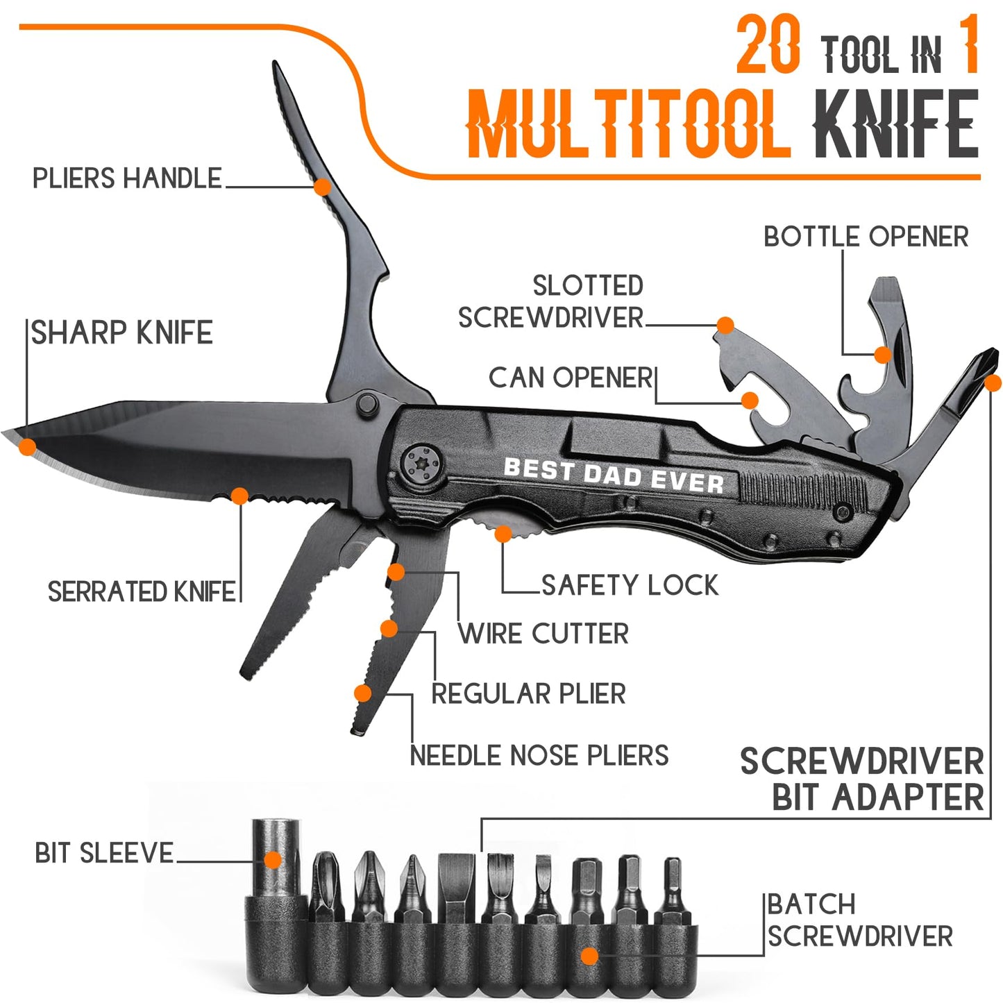 Gifts for Dad, Multitool Knife BEST DAD EVER for Camping, Fathers Day Christmas Unique Gifts for Dad, Dads Birthday Gift from Daughter Son, Christmas Ideal Presents for Dads, Gadget Present for Father