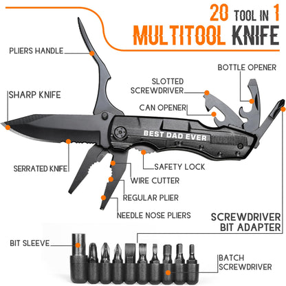 Gifts for Dad, Multitool Knife BEST DAD EVER for Camping, Fathers Day Christmas Unique Gifts for Dad, Dads Birthday Gift from Daughter Son, Christmas Ideal Presents for Dads, Gadget Present for Father