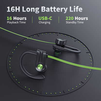 JOYWISE Bluetooth Headphones, Wireless Earbuds IPX7 Waterproof Bluetooth 5.3 Headphones with 16Hrs Playtime Stereo Bass Headsets with Mic Running Headsets with Earhooks for Sports Running Workout