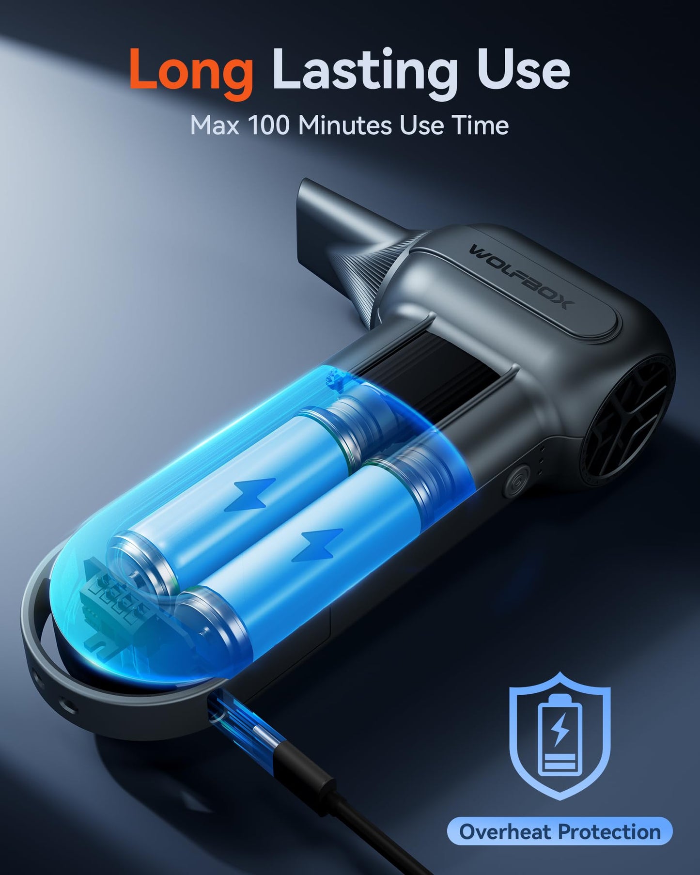 WOLFBOX MF100 Electric Air Duster-150000RPM Super Power Cordless Air Duster, Rechargeable Brushless Motor Durable Blower, 3-Gear Adjustable Dust Blower for Computer, Keyboard, Outdoor, House and Car