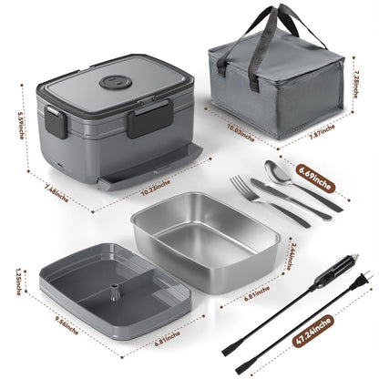 Sitlais Electric Heated Lunch Box for Men - 3 Liters Double Layer Portable Food Warmer for Car Truck 90 W Self Heating Lunch Box for Adults Food Heater for Work Travel Camping lonchera,Dark Grey