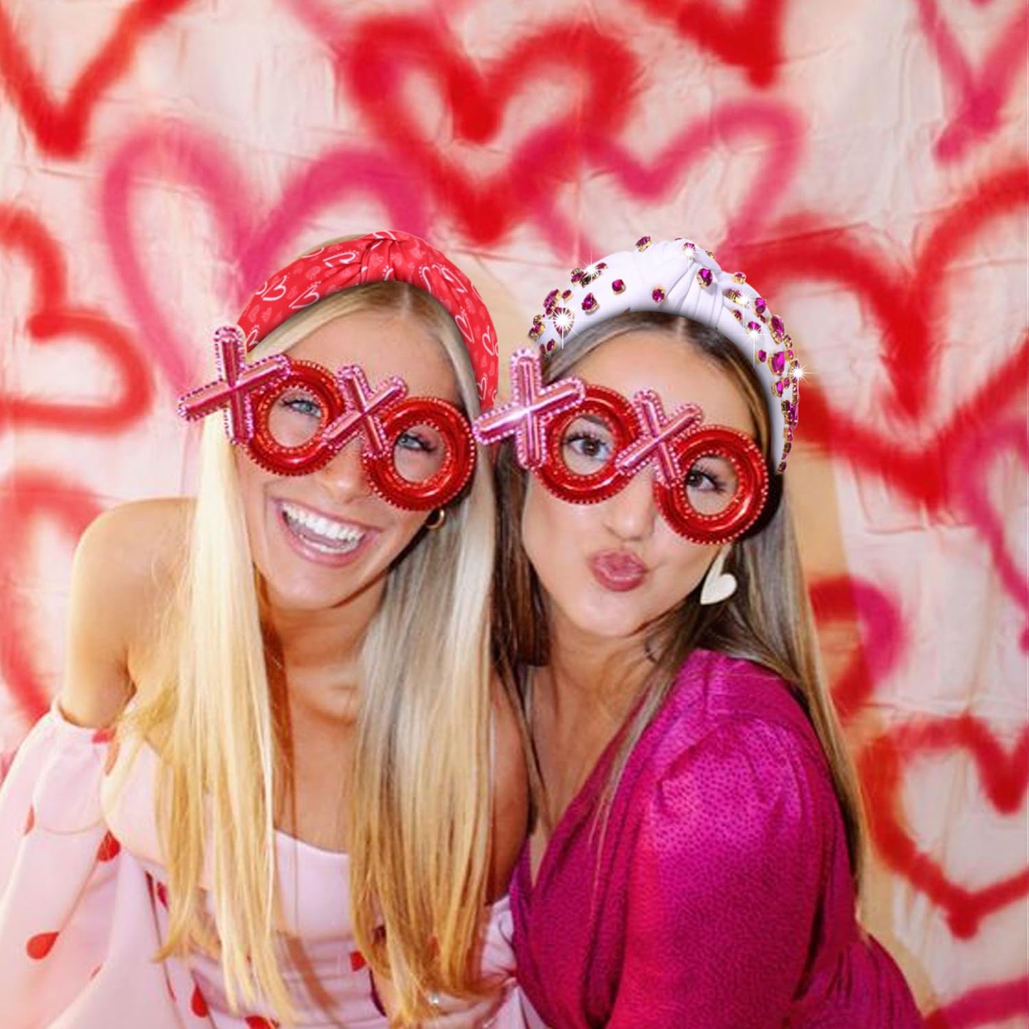 YAHPERN Valentine’s Day Headband for Women Red Pink Heart Knotted Headband Jeweled Rhinestone Crystal Wide Top Knot Hairband Valentine’s Day Hair Accessories Holiday Gifts (Crystal Heart 2)