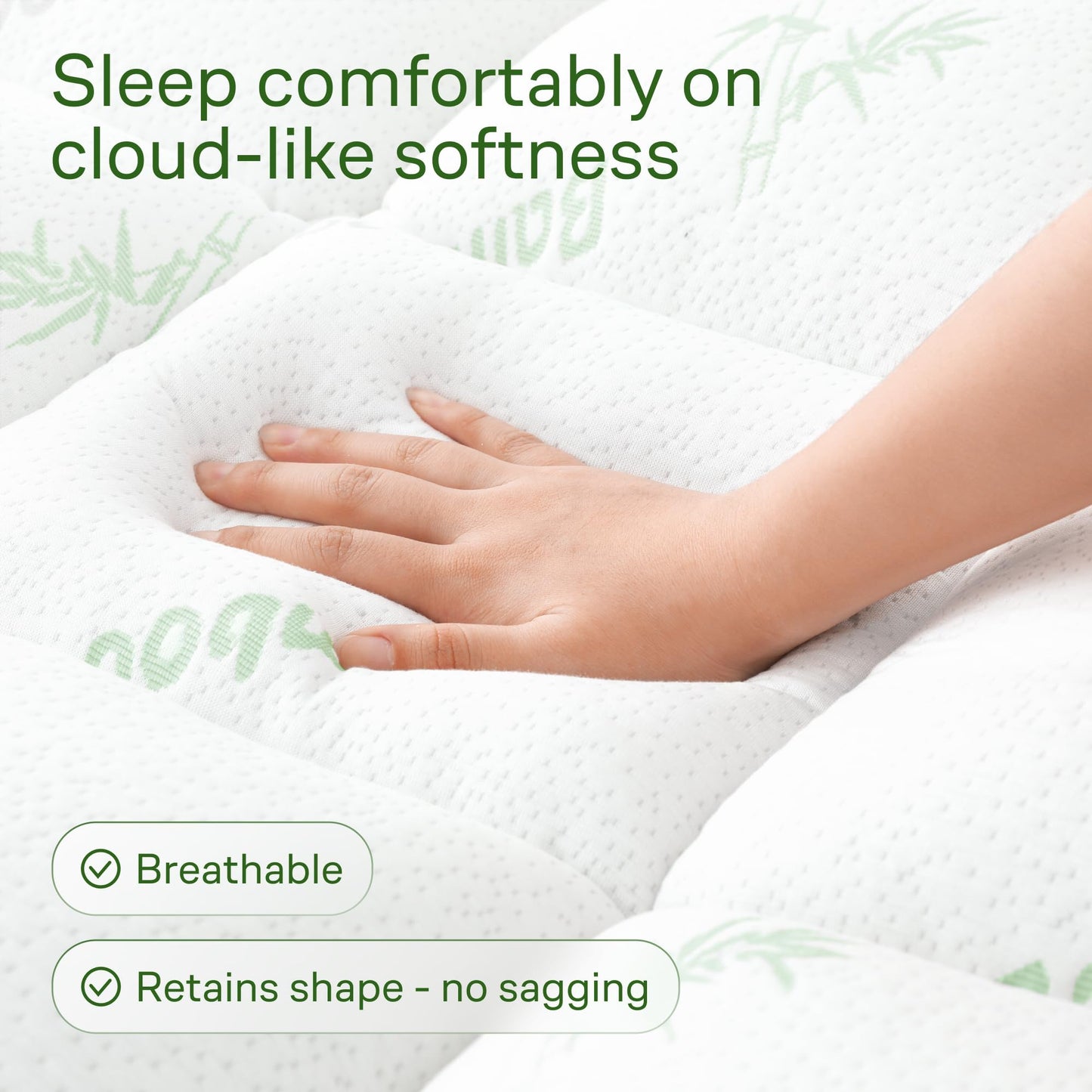Ultra Soft Queen Size Mattress Topper - Viscose Made from Bamboo Pillow Top Mattress Pad for Back Pain Relief - Naturally Cooling for Hot Sleepers, Green