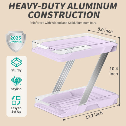 AUGBEAN 3 Pack Bathroom Organizers and Storage - Multi-Purpose,2-Tier Clear Pull Out Organization for Bathroom,Under Sink,Kitchen,Vanity,Countertop,Cabinet,Pantry & Medicine Cabinet,Pink