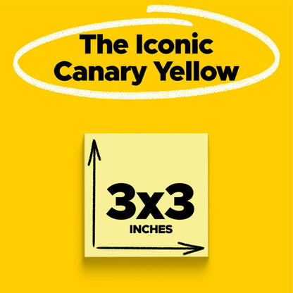 Post-it Notes, 3 in x 3 in, 18 Sticky Notes Pads, 100 Sheets per Pad, The Iconic Canary Yellow Note, New Year Organization or Second Semester School Supplies