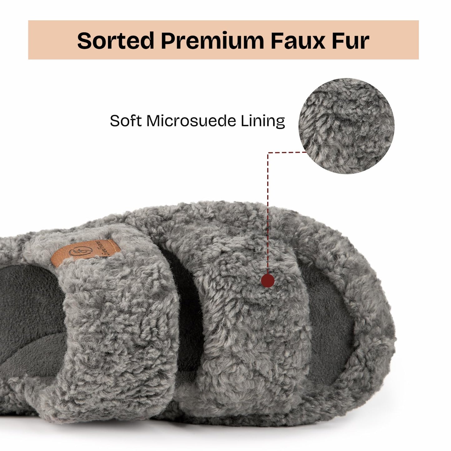 EverFoams Womens Fuzzy Open-toe Slippers Soft Comfy Memory Foam Indoor House Shoes Cool Gray,9-10 US