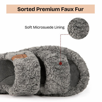 EverFoams Womens Fuzzy Open-toe Slippers Soft Comfy Memory Foam Indoor House Shoes Cool Gray,9-10 US