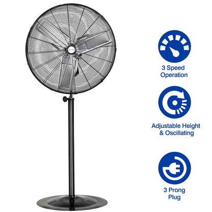 BILT HARD 8900 CFM 30" High-Velocity Industrial Pedestal Fan, 3-Speed Heavy Duty Industrial Standing Fan with Metal Aluminum Blades and Adjustable Height, Idea for Commercial, Shop, and Garage