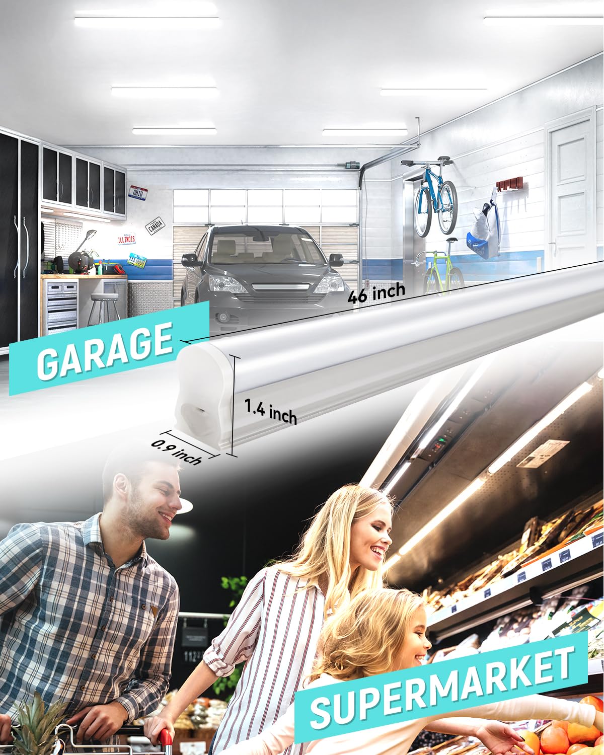 SUNLINKCO (4 Pack) 4FT T5 LED Shop Light,6500K,20W,2300LM(Super Bright White) Linkable LED Integrated Fixture,Garage Ceiling and Cabinet Light,Strip Light,Corded Electric with ON/Off Switch